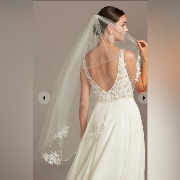 Cummerbund gown AND veil- David’s Bridal size 10 PLEASE READ DESCRIPTION - Picture 7 of 8